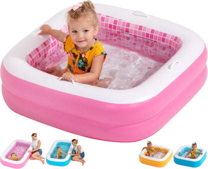 3-in-1 Inflatable Baby Pool, Patented Safety Secure Grip Handles, Soft Floor & Drain - Summer Water Toys, First Birthday Gifts, Kiddie Pool for Ages 1-3, 34"x10"