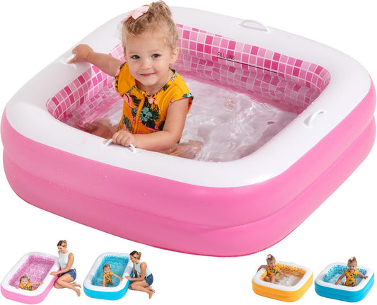 3-in-1 Inflatable Baby Pool, Patented Safety Secure Grip Handles, Soft Floor & Drain - Summer Water Toys, First Birthday Gifts, Kiddie Pool for Ages 1-3, 34"x10"