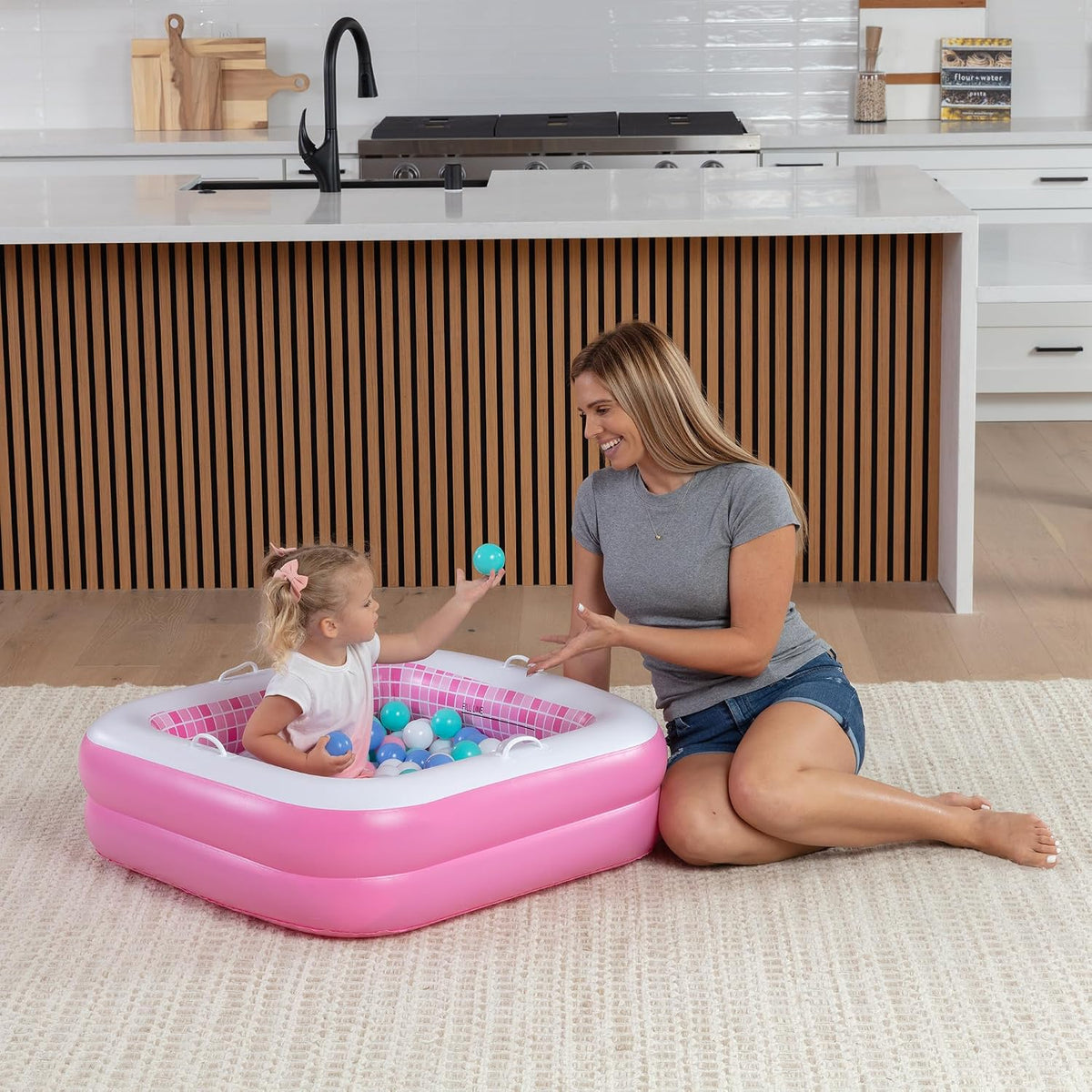 3-in-1 Inflatable Baby Pool, Patented Safety Secure Grip Handles, Soft Floor & Drain - Summer Water Toys, First Birthday Gifts, Kiddie Pool for Ages 1-3, 34"x10"