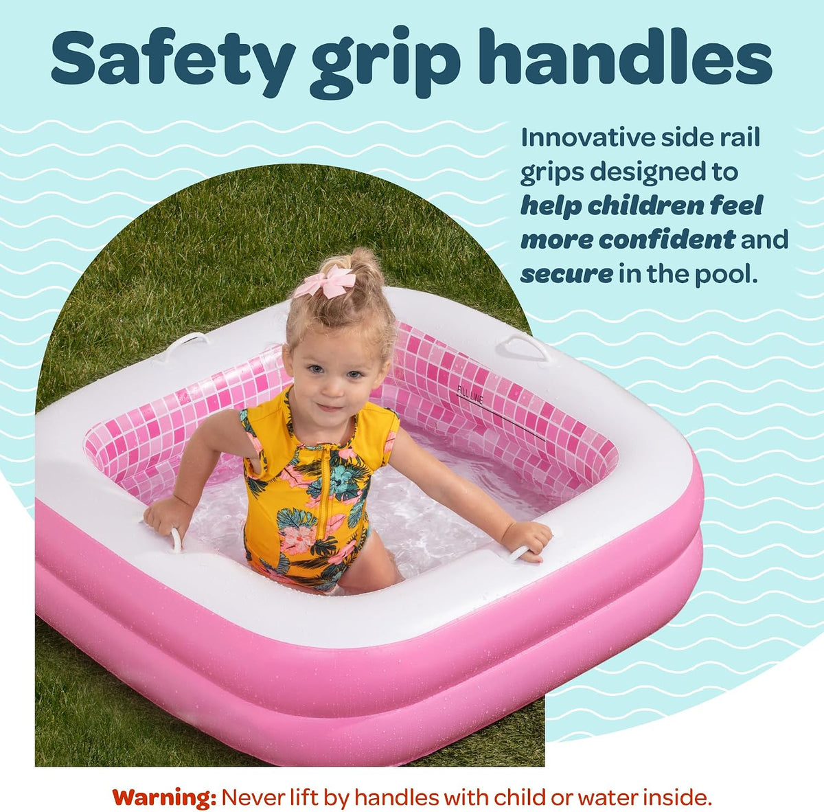 3-in-1 Inflatable Baby Pool, Patented Safety Secure Grip Handles, Soft Floor & Drain - Summer Water Toys, First Birthday Gifts, Kiddie Pool for Ages 1-3, 34"x10"