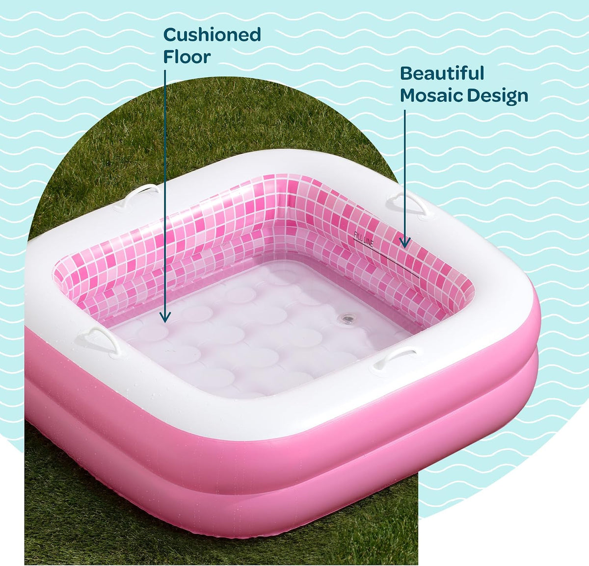 3-in-1 Inflatable Baby Pool, Patented Safety Secure Grip Handles, Soft Floor & Drain - Summer Water Toys, First Birthday Gifts, Kiddie Pool for Ages 1-3, 34"x10"