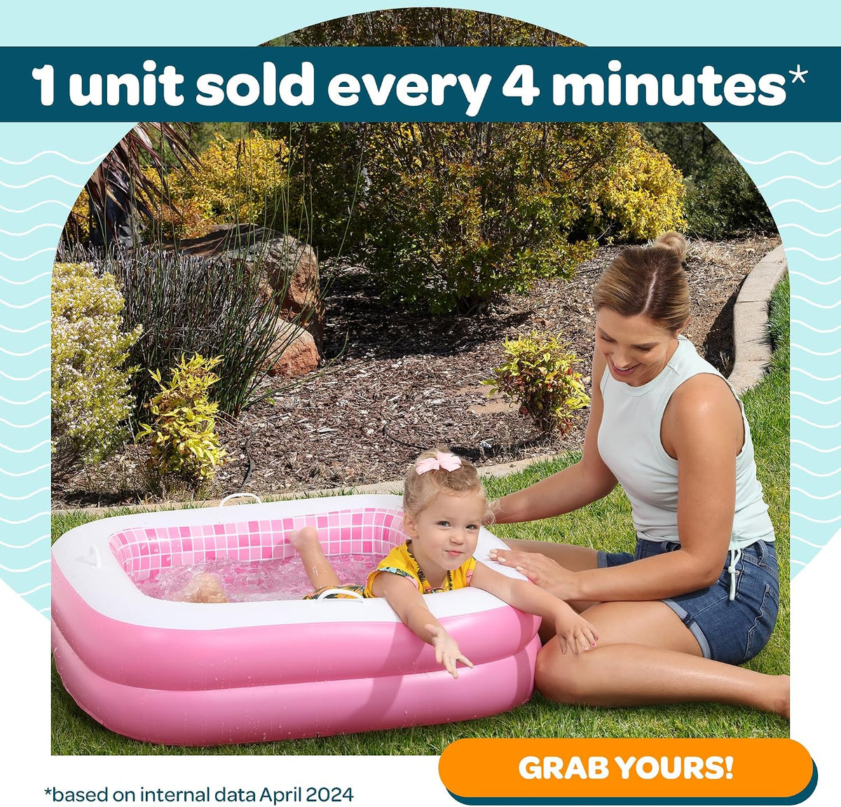 3-in-1 Inflatable Baby Pool, Patented Safety Secure Grip Handles, Soft Floor & Drain - Summer Water Toys, First Birthday Gifts, Kiddie Pool for Ages 1-3, 34"x10"