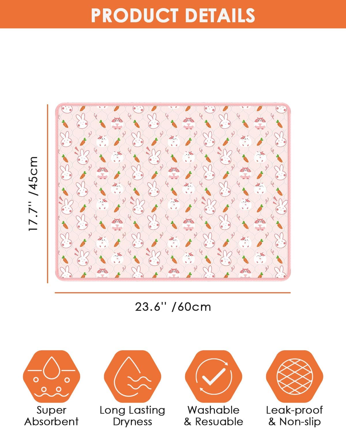 2‑Pack Guinea Pig Cage Liners, 18''X24'' Pet Pee Pad Bedding, Pink