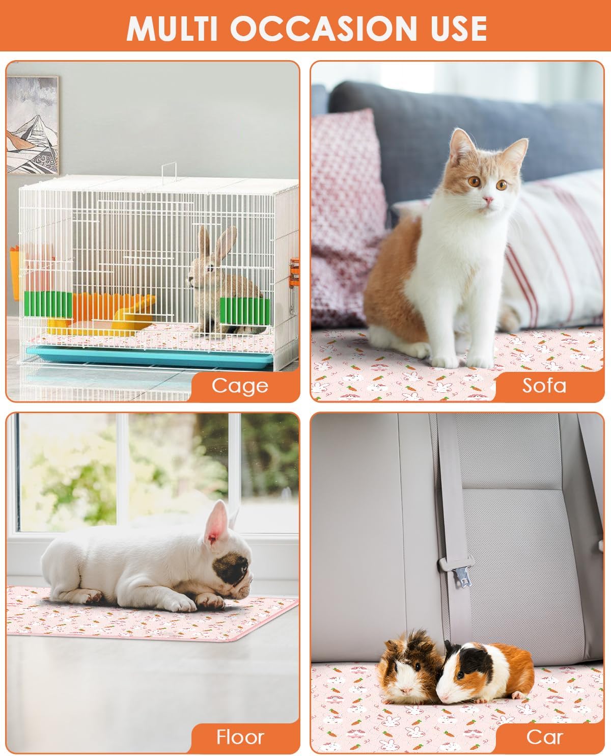 2‑Pack Guinea Pig Cage Liners, 18''X24'' Pet Pee Pad Bedding, Pink