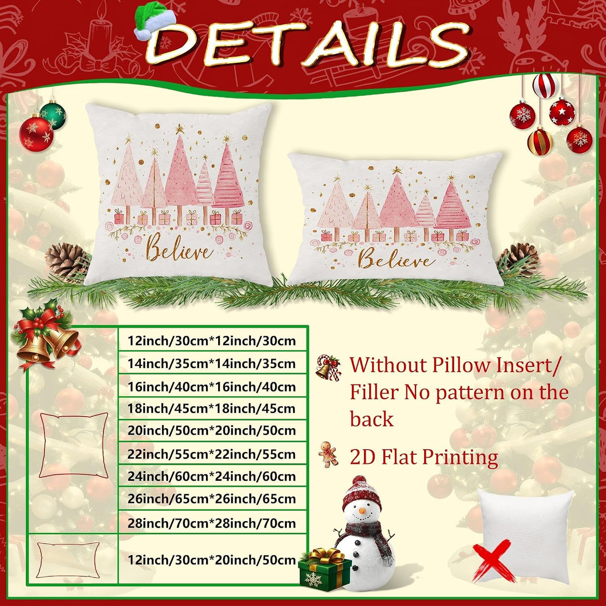 Christmas Trees Throw Pillow Covers Set of 2, Festive Fanciful Presents Stars Xmas Peach Soft Velvet Washable Square Pillow Cases for Home Living Room Bedroom Dorm Couch Decor 18x18 Inch