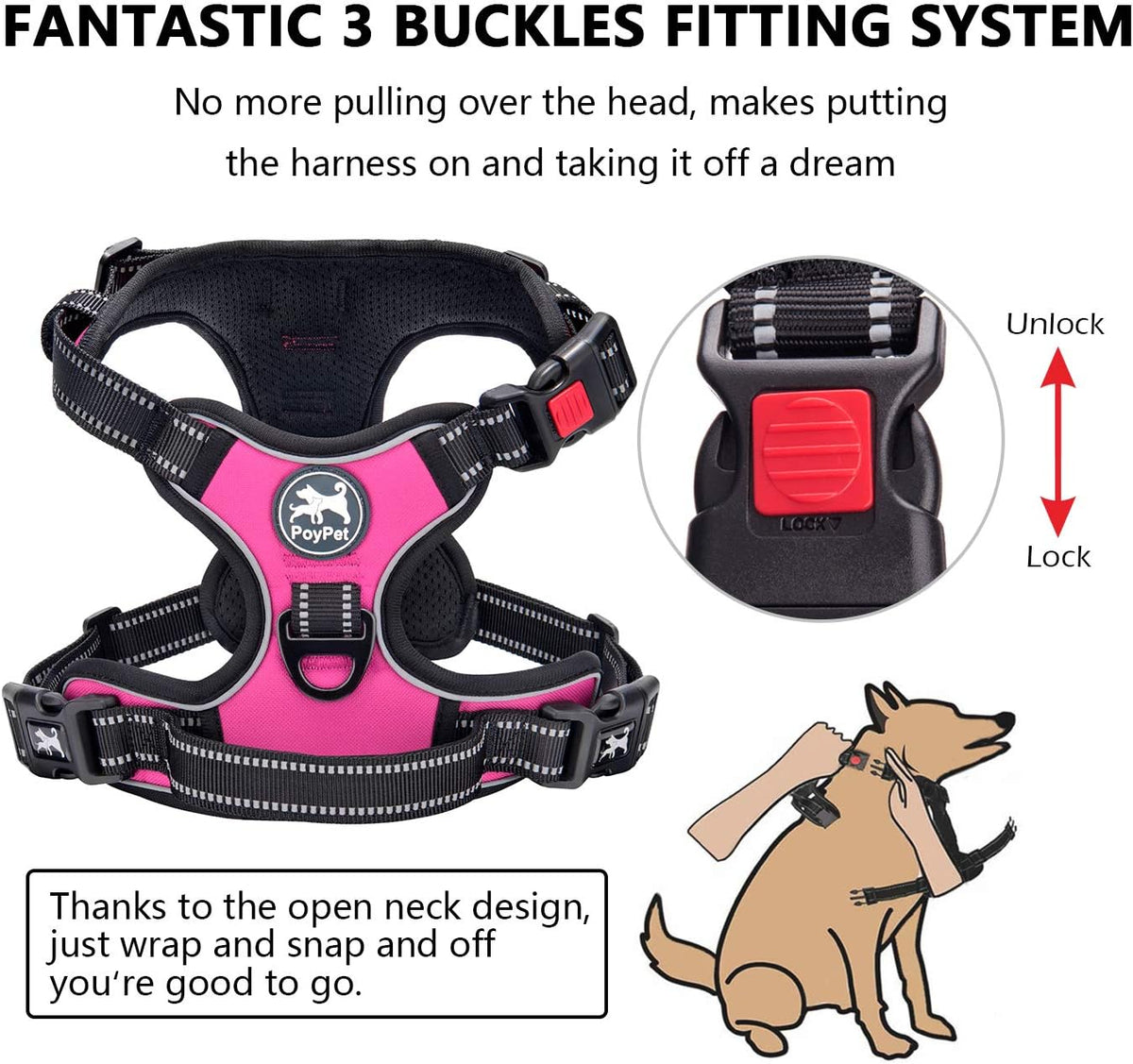 No Pull Dog Harness Medium with Front Clip & Neck Release Buckle