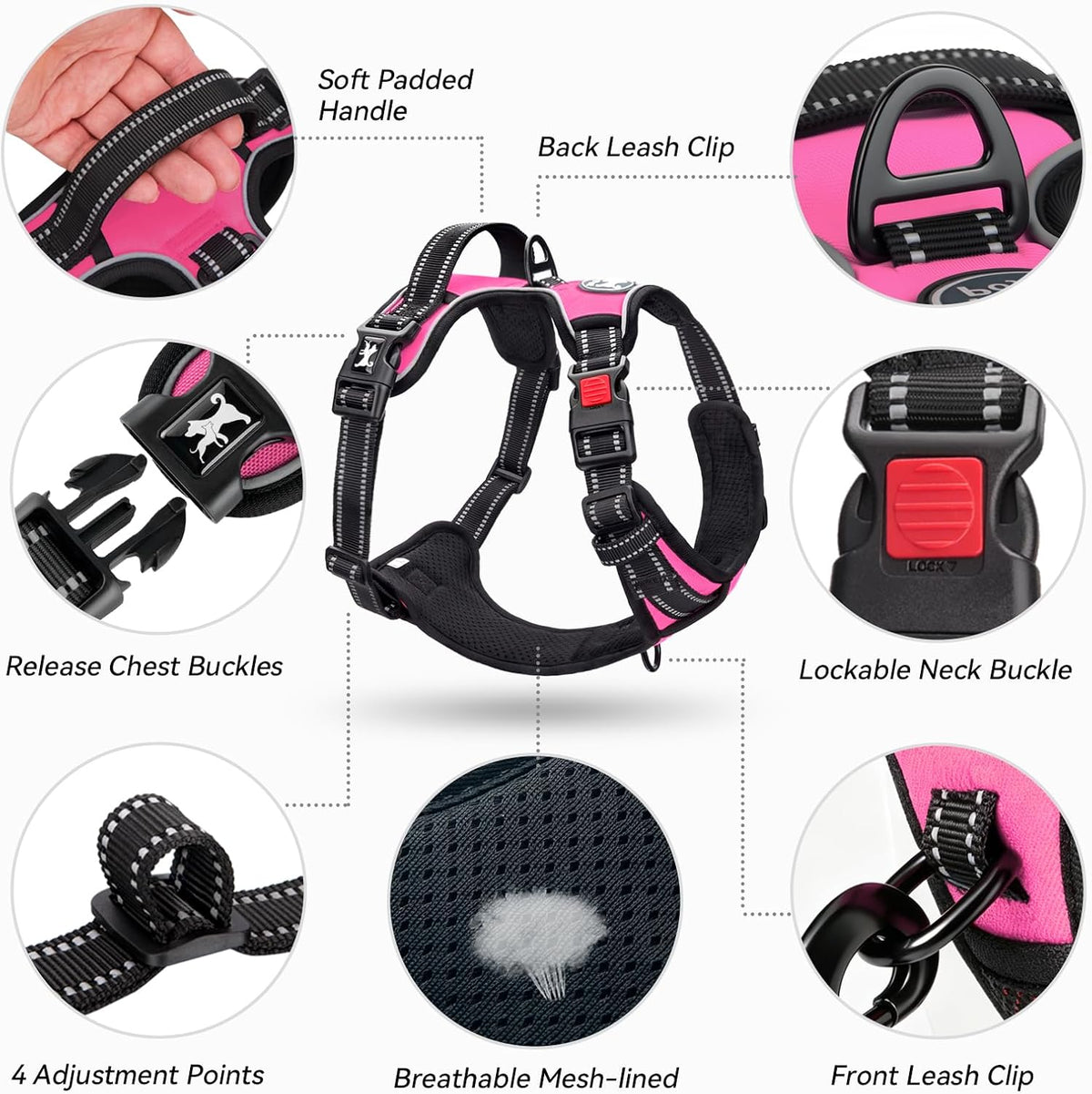 No Pull Dog Harness Medium with Front Clip & Neck Release Buckle