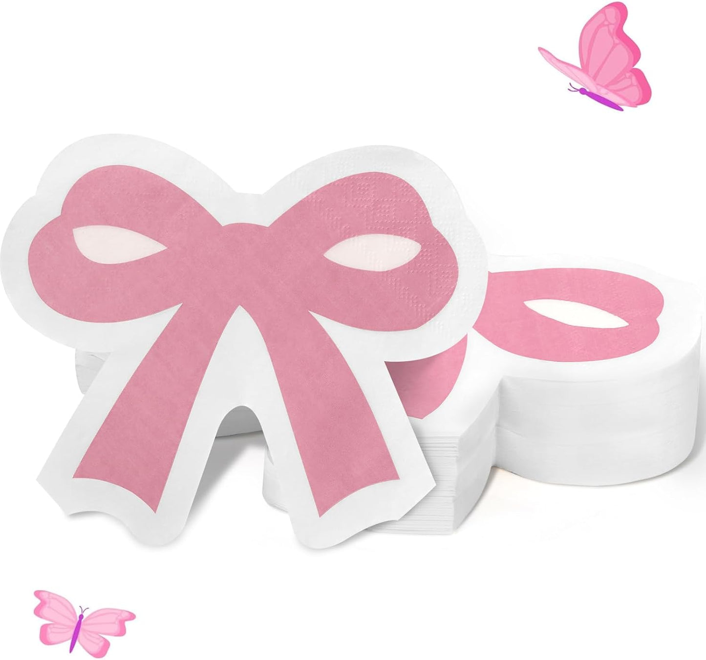 50 Pink Bow Napkins for Bow Party Supplies, Bachelorette Party Decorations, Bridal Engagement, Baby Shower, Tea Party Decorative Cutlery