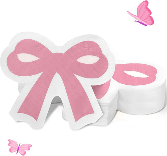 50 Pink Bow Napkins for Bow Party Supplies, Bachelorette Party Decorations, Bridal Engagement, Baby Shower, Tea Party Decorative Cutlery