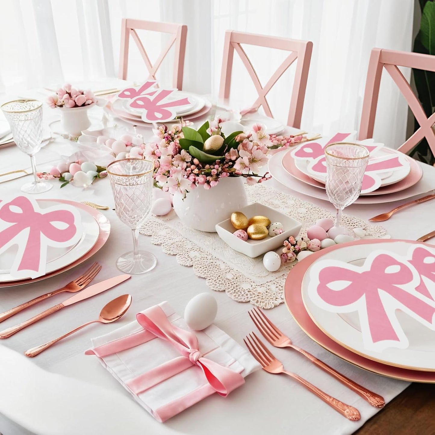50 Pink Bow Napkins for Bow Party Supplies, Bachelorette Party Decorations, Bridal Engagement, Baby Shower, Tea Party Decorative Cutlery