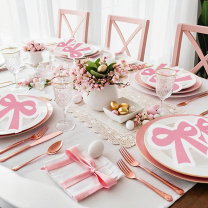 50 Pink Bow Napkins for Bow Party Supplies, Bachelorette Party Decorations, Bridal Engagement, Baby Shower, Tea Party Decorative Cutlery