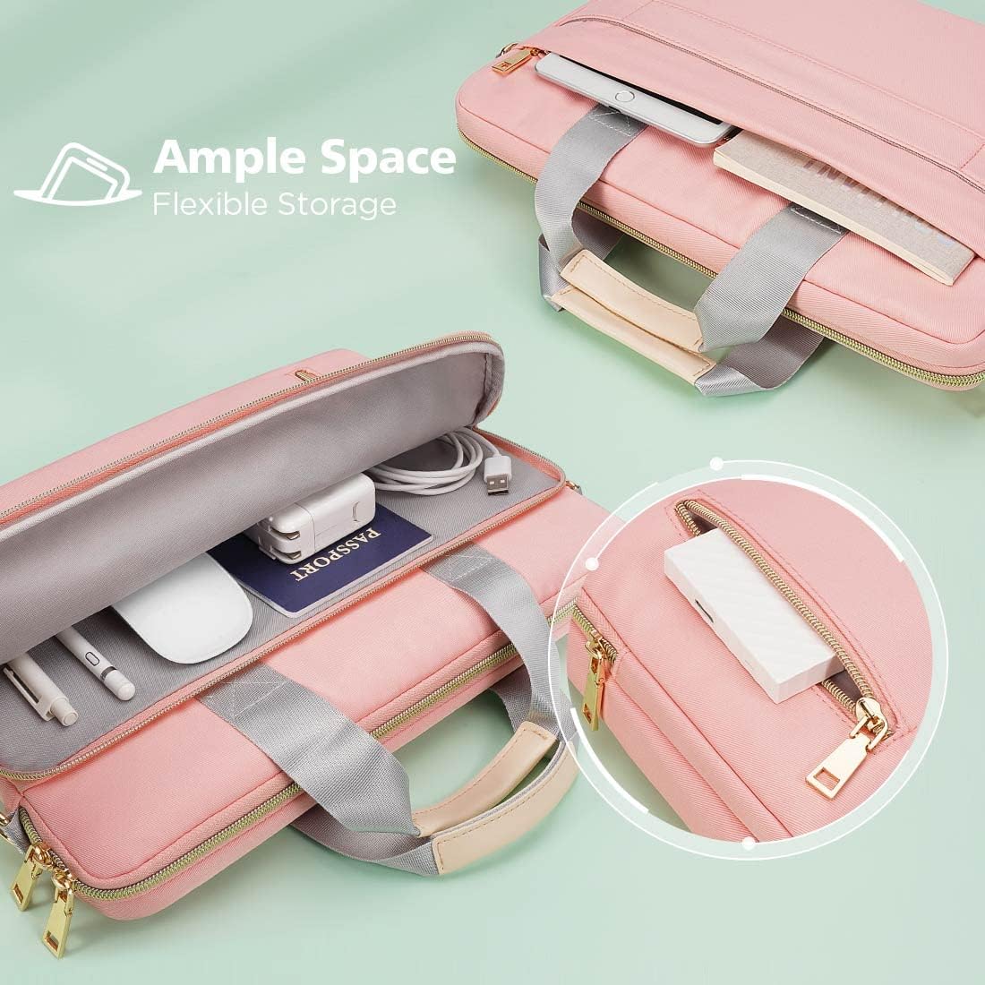 Laptop Bag Case 14 Inch Shoulder Sleeve Briefcase For 15" Macbook air M3 2024 M2/IdeaPad Slim 3i 14"/14" Yoga Slim Pro X/14 Lenovo IdeaPad 3i Gen/Flex 5/14.4" Surface Laptop Studio 2,Pink