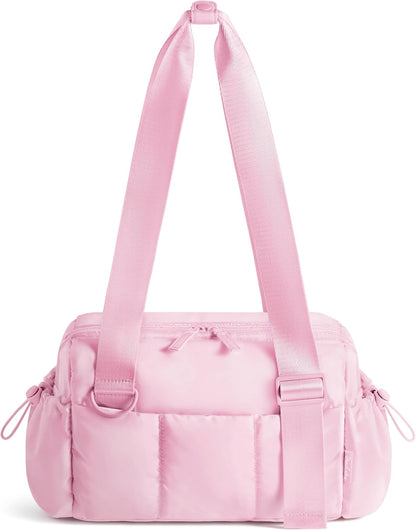 Small Gym Bag for Women, 7L Mini Duffle Bag for Travel, Lightweight Quilted Puffer Bag for Daily, Cute Shoulder Bag for Dance with Wet Pocket (Pink)