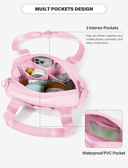Small Gym Bag for Women, 7L Mini Duffle Bag for Travel, Lightweight Quilted Puffer Bag for Daily, Cute Shoulder Bag for Dance with Wet Pocket (Pink)