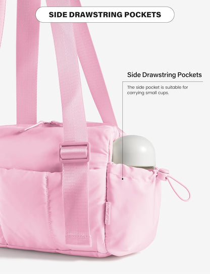Small Gym Bag for Women, 7L Mini Duffle Bag for Travel, Lightweight Quilted Puffer Bag for Daily, Cute Shoulder Bag for Dance with Wet Pocket (Pink)