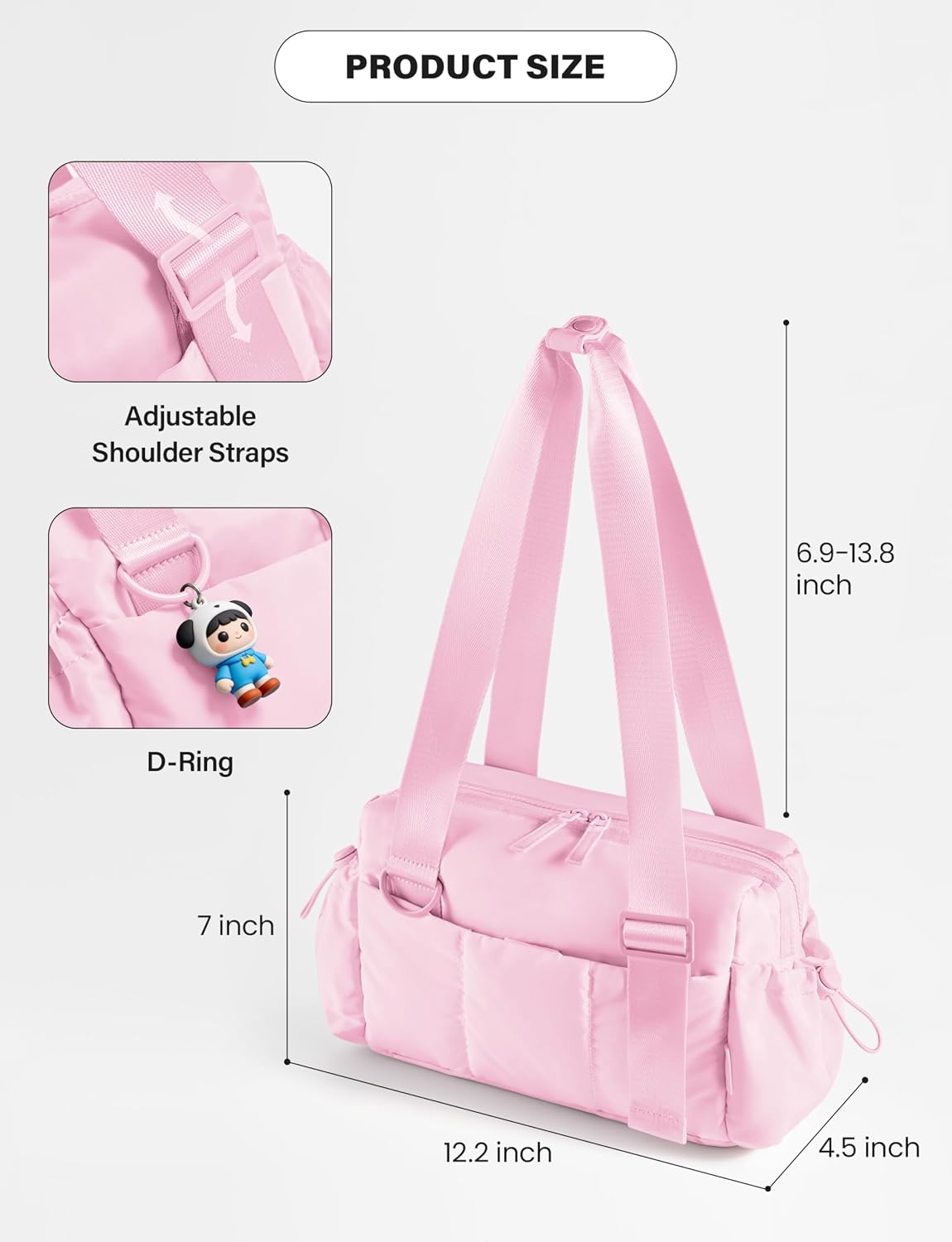 Small Gym Bag for Women, 7L Mini Duffle Bag for Travel, Lightweight Quilted Puffer Bag for Daily, Cute Shoulder Bag for Dance with Wet Pocket (Pink)