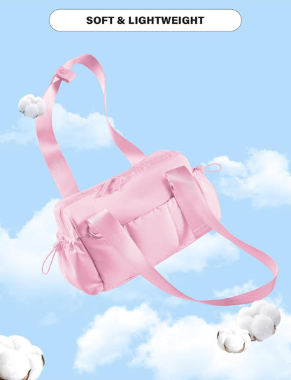 Small Gym Bag for Women, 7L Mini Duffle Bag for Travel, Lightweight Quilted Puffer Bag for Daily, Cute Shoulder Bag for Dance with Wet Pocket (Pink)