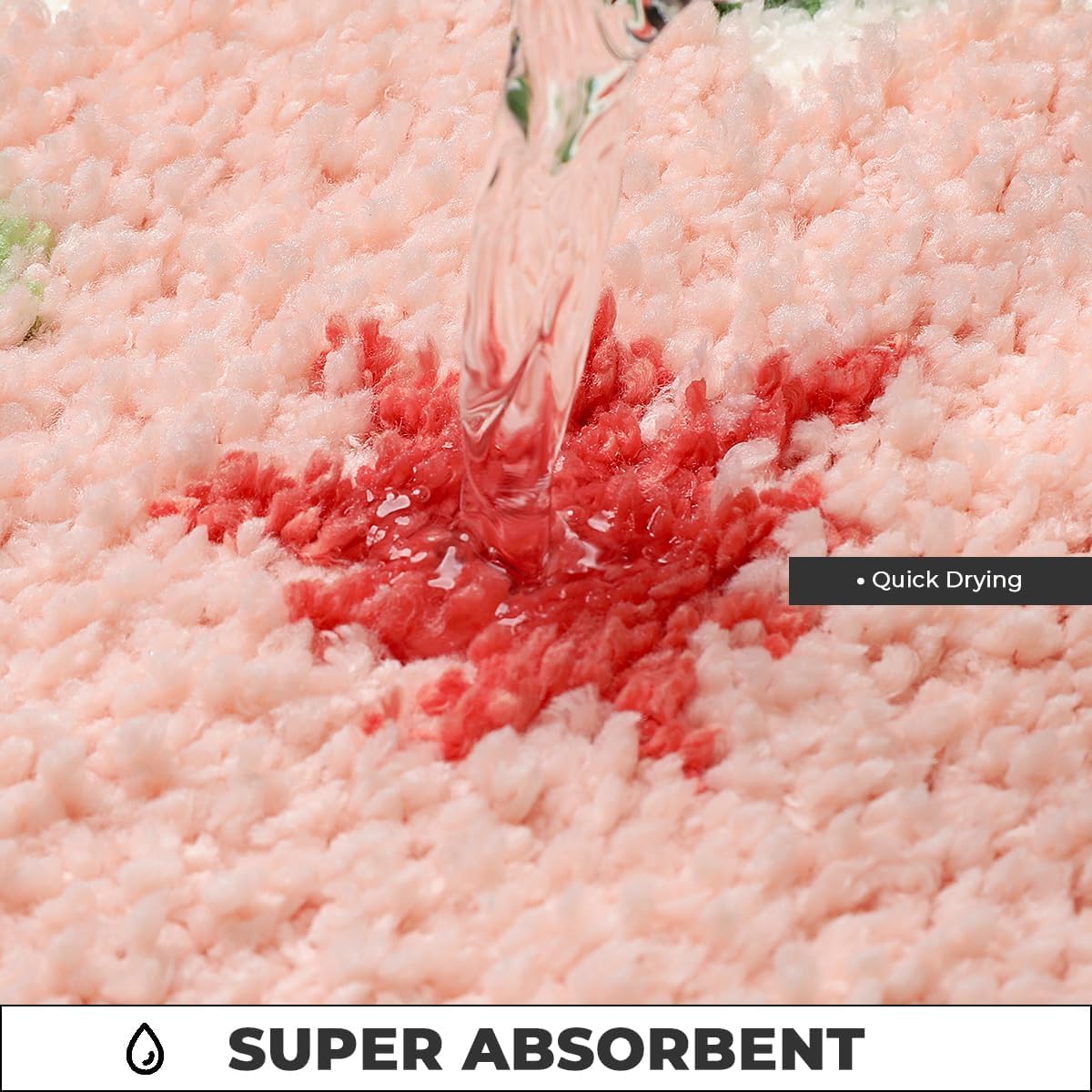 Plants Bathroom Mat Cute Absorbent Bath Rug Non Slip and Machine Washable Bath Shaggy Carpet for Kitchen, Bedroom and Living Room (Pink Flowers, 23"x16")