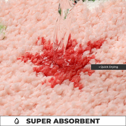 Plants Bathroom Mat Cute Absorbent Bath Rug Non Slip and Machine Washable Bath Shaggy Carpet for Kitchen, Bedroom and Living Room (Pink Flowers, 23"x16")