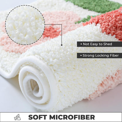 Plants Bathroom Mat Cute Absorbent Bath Rug Non Slip and Machine Washable Bath Shaggy Carpet for Kitchen, Bedroom and Living Room (Pink Flowers, 23"x16")
