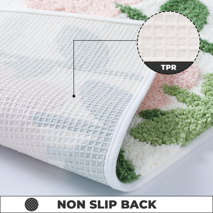 Plants Bathroom Mat Cute Absorbent Bath Rug Non Slip and Machine Washable Bath Shaggy Carpet for Kitchen, Bedroom and Living Room (Pink Flowers, 23"x16")