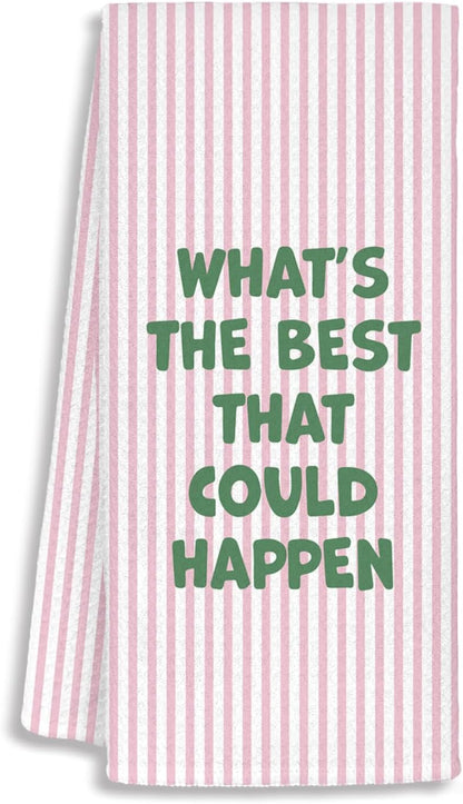 Pink Motivational Kitchen Towels, Inspirational Gifts for Women Dish Tea Towels, What's The Best That Could Happen Pink Striped Decorative Hand Towels for Bathroom Decor, 16x24 Inch