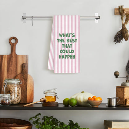 Pink Motivational Kitchen Towels, Inspirational Gifts for Women Dish Tea Towels, What's The Best That Could Happen Pink Striped Decorative Hand Towels for Bathroom Decor, 16x24 Inch