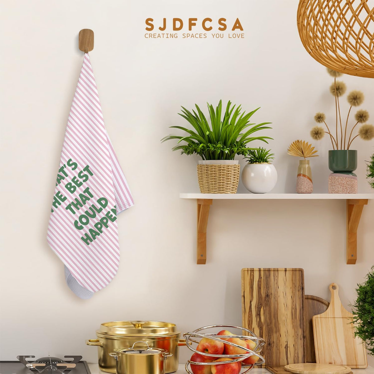 Pink Motivational Kitchen Towels, Inspirational Gifts for Women Dish Tea Towels, What's The Best That Could Happen Pink Striped Decorative Hand Towels for Bathroom Decor, 16x24 Inch
