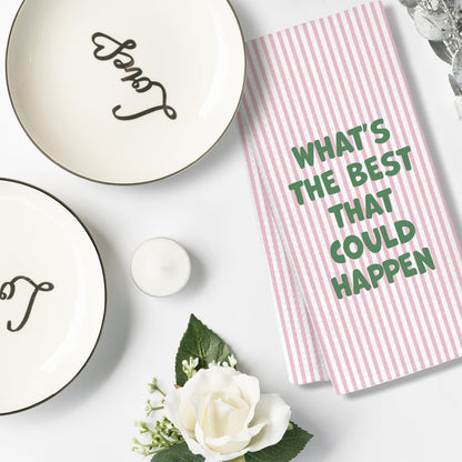 Pink Motivational Kitchen Towels, Inspirational Gifts for Women Dish Tea Towels, What's The Best That Could Happen Pink Striped Decorative Hand Towels for Bathroom Decor, 16x24 Inch