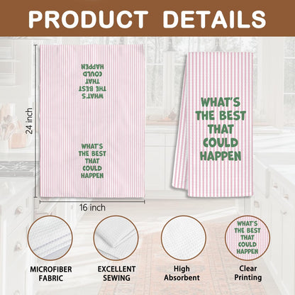 Pink Motivational Kitchen Towels, Inspirational Gifts for Women Dish Tea Towels, What's The Best That Could Happen Pink Striped Decorative Hand Towels for Bathroom Decor, 16x24 Inch