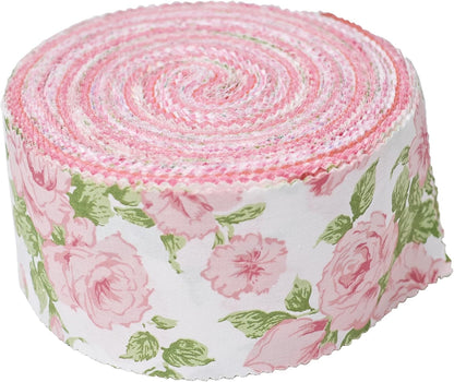 Jelly Roll Fabric Strips for Quilting, Crafting, and Sewing, 42 Strip Assorted Bundle, Soft Cotton for Blanket, Rug, Upholstery, Home Decor, and Purse Making, Pink