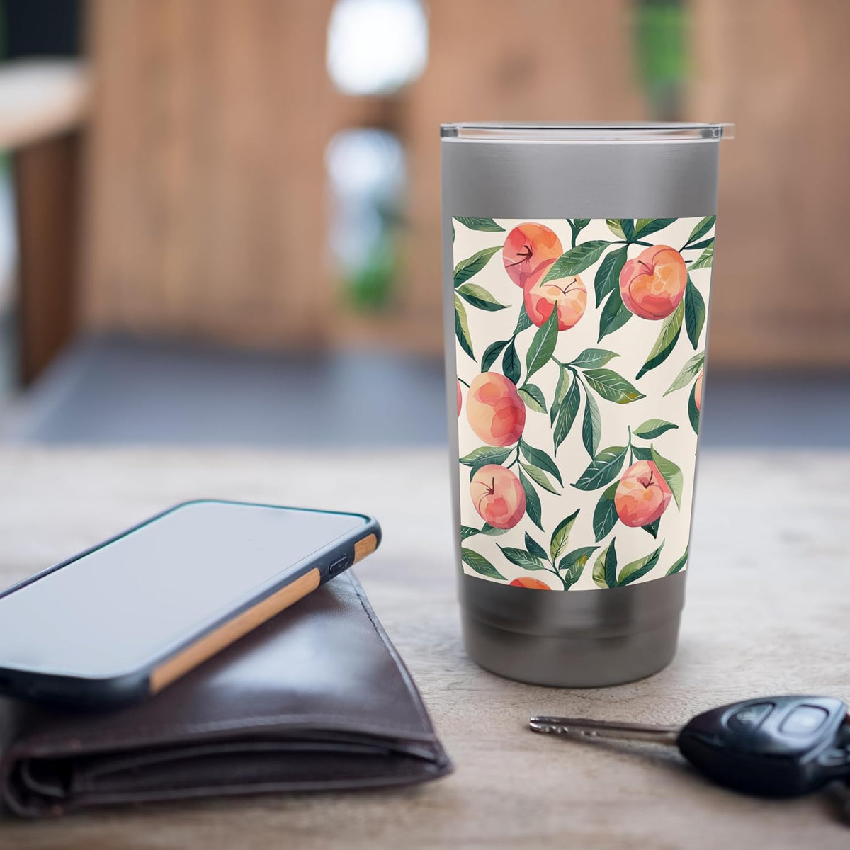 Cute Vintage Fruit Pattern Art Peach Stainless Steel Insulated Tumbler