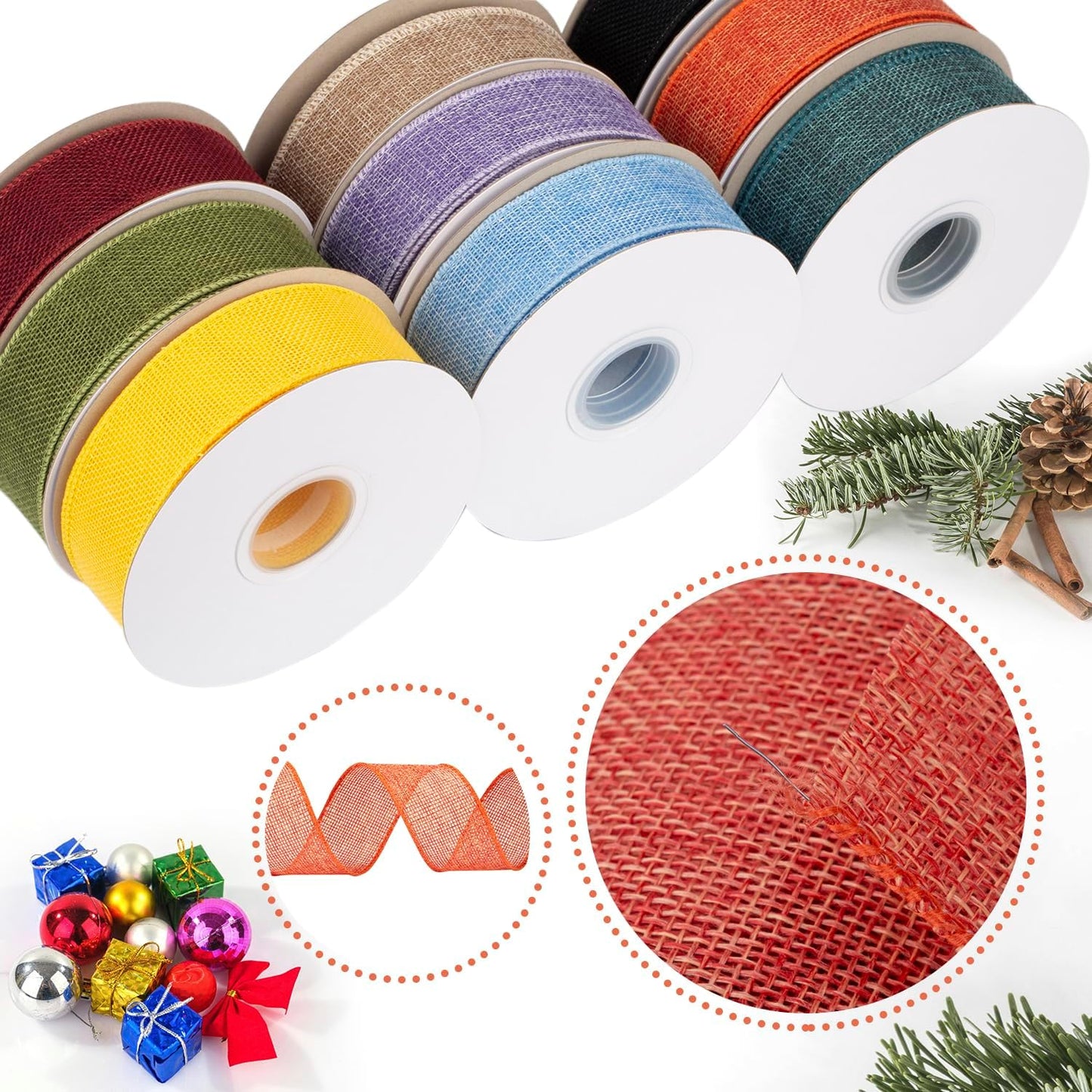 Honey Peach Burlap Ribbon, 1-1/2 Inch x 20 Yard, Wired Edge Ribbon for Crafts, Wreath, Bow Making, Gift Wrapping, Christmas Tree Decoration and Home Decoration