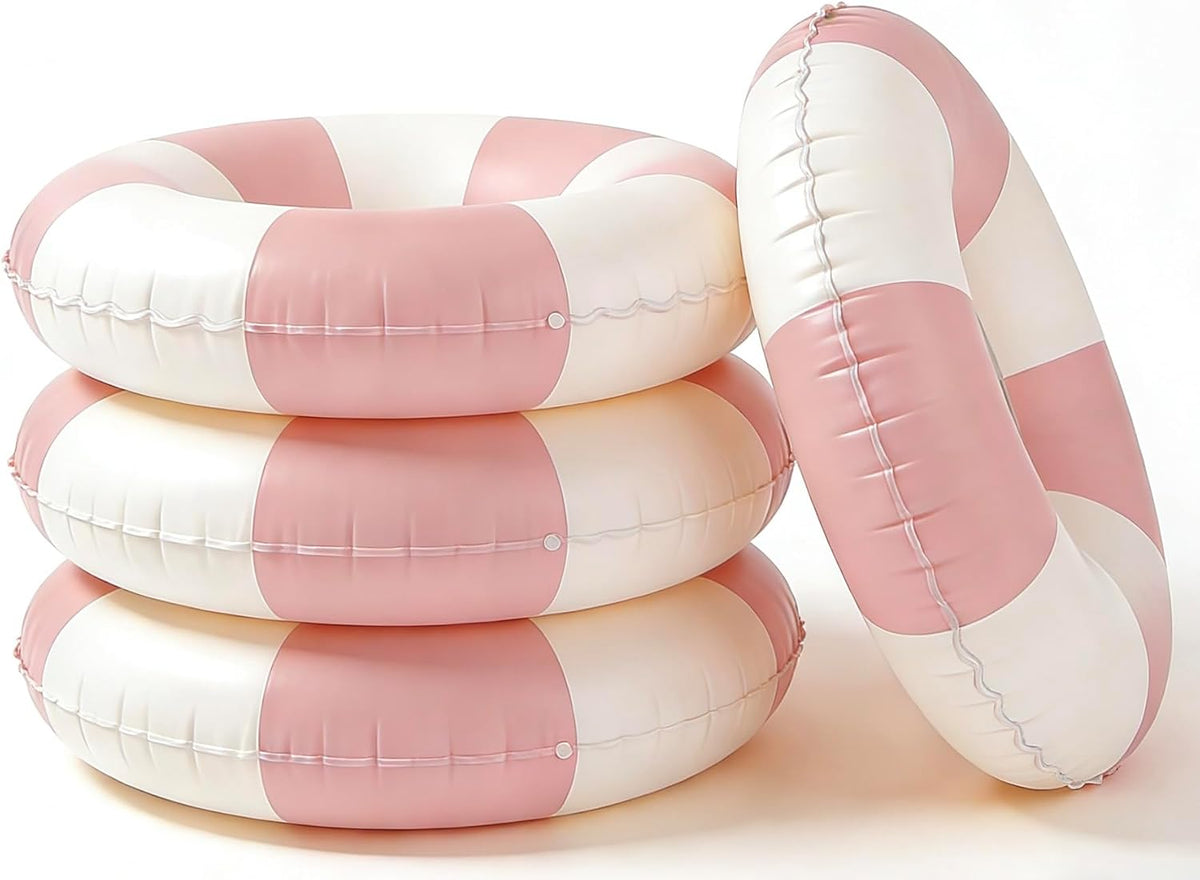 4 Pack Striped Large Inflatable Swim Rings, 35" Summer Adult Pool Float for Beach & Pool