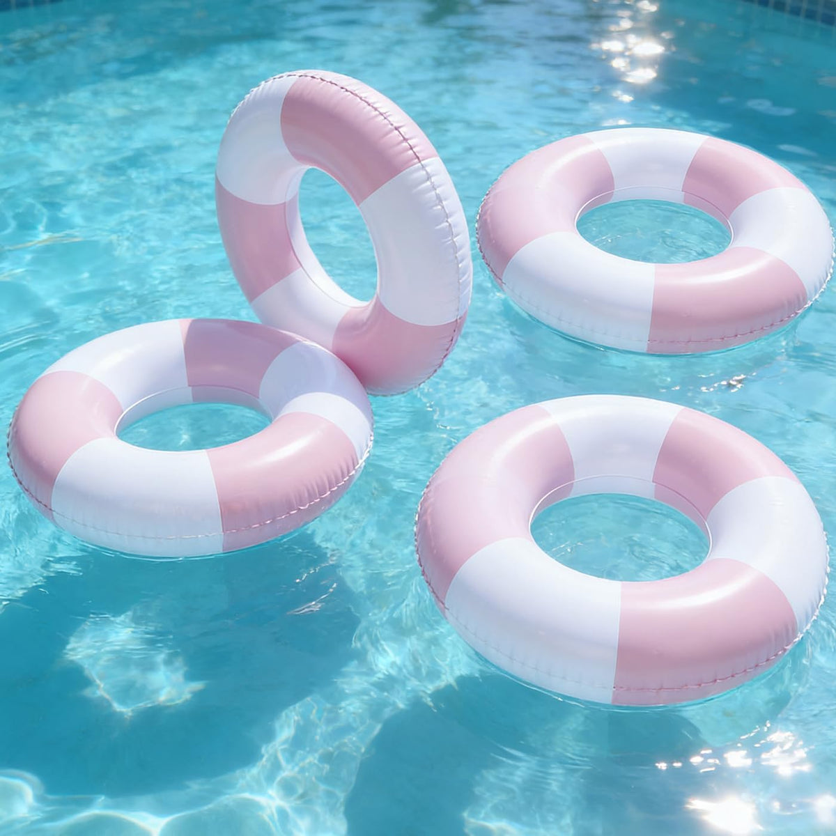 4 Pack Striped Large Inflatable Swim Rings, 35" Summer Adult Pool Float for Beach & Pool