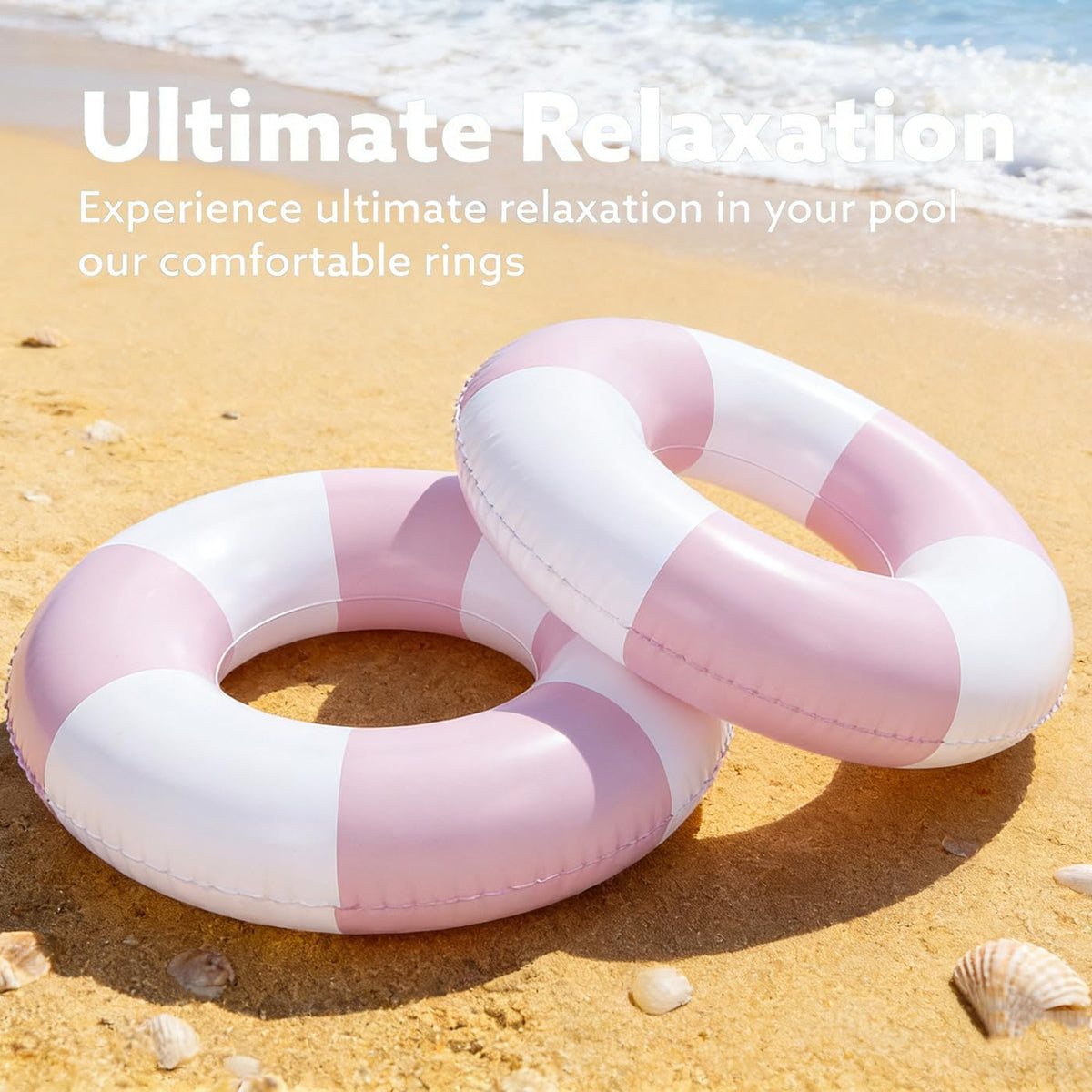 4 Pack Striped Large Inflatable Swim Rings, 35" Summer Adult Pool Float for Beach & Pool