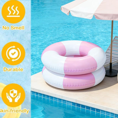 4 Pack Striped Large Inflatable Swim Rings, 35" Summer Adult Pool Float for Beach & Pool