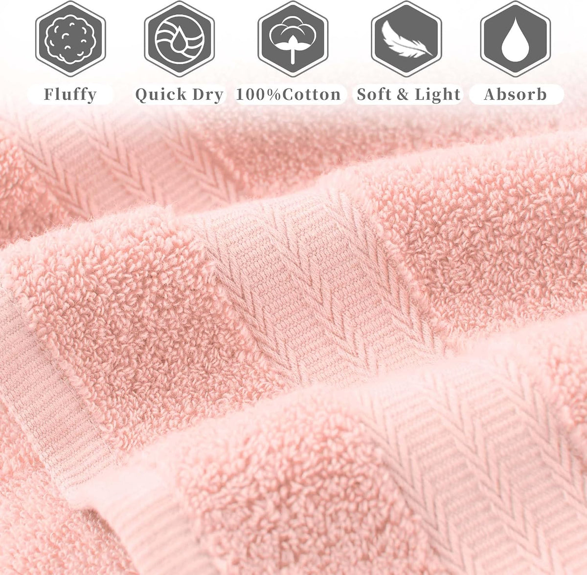 Pink Hand Towels 2 Pack, 100% Cotton, 13x29 in