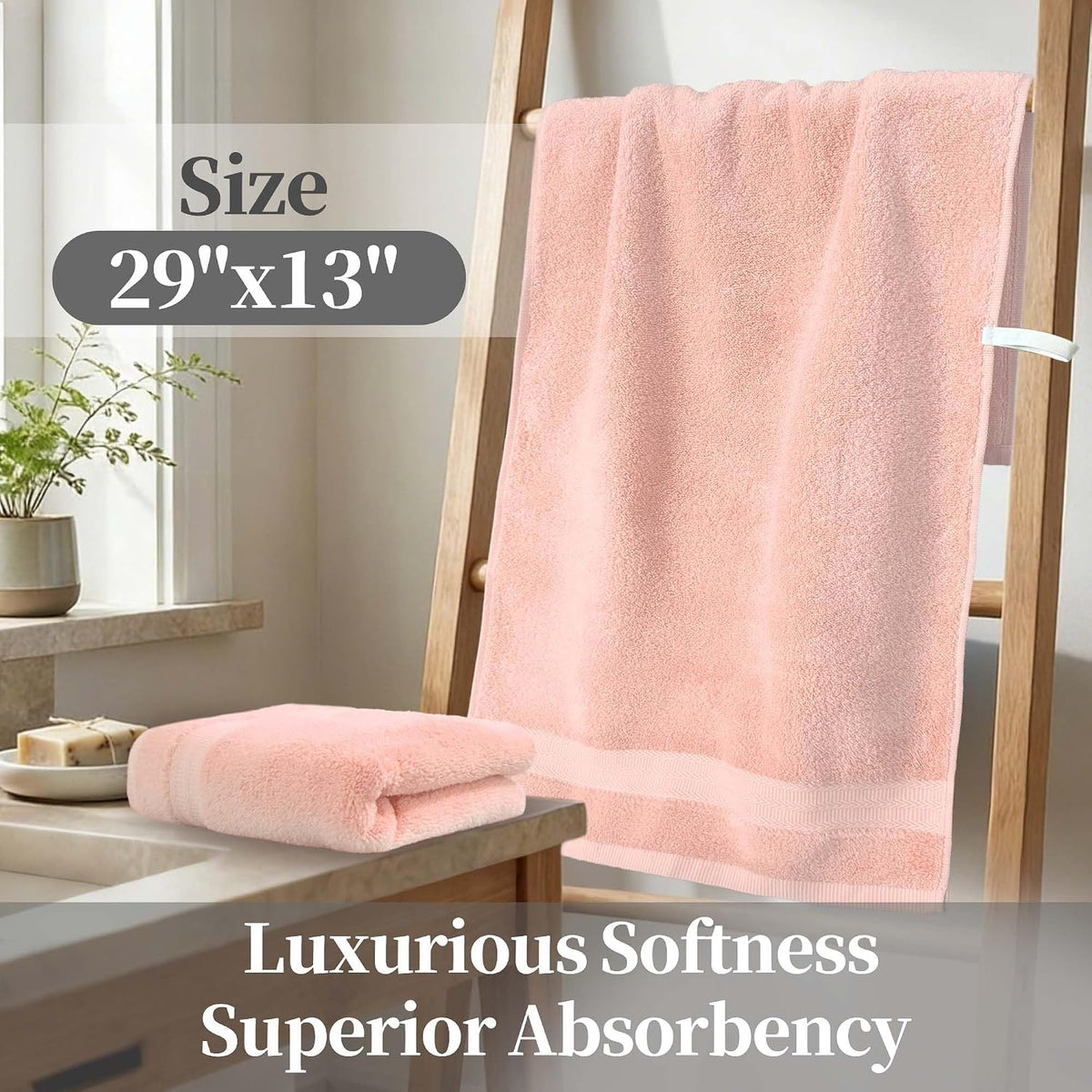 Pink Hand Towels 2 Pack, 100% Cotton, 13x29 in