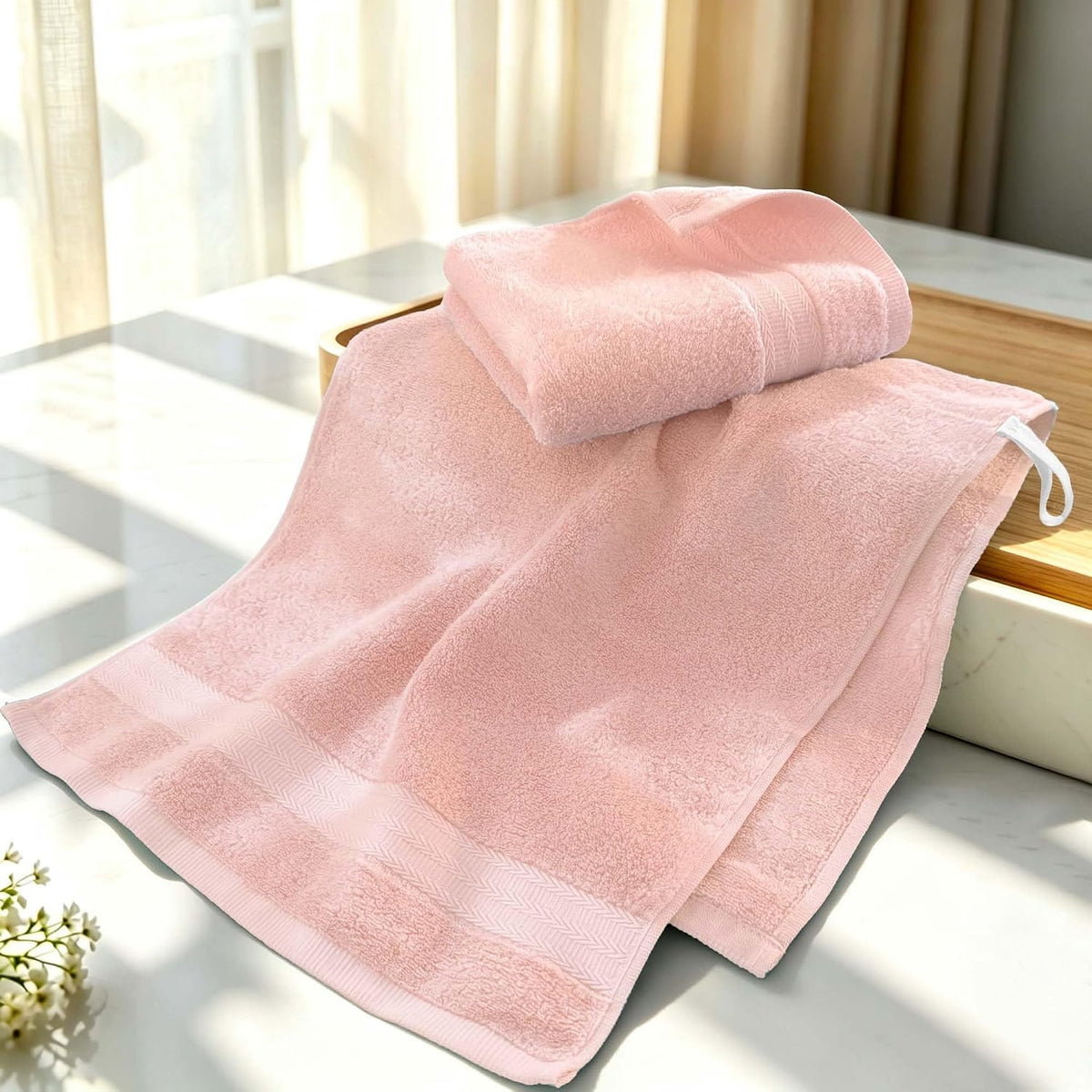 Pink Hand Towels 2 Pack, 100% Cotton, 13x29 in