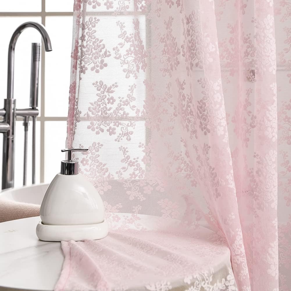 Pink Lace Shower Curtain 72x72, Cute Girly Style with Attached Valance