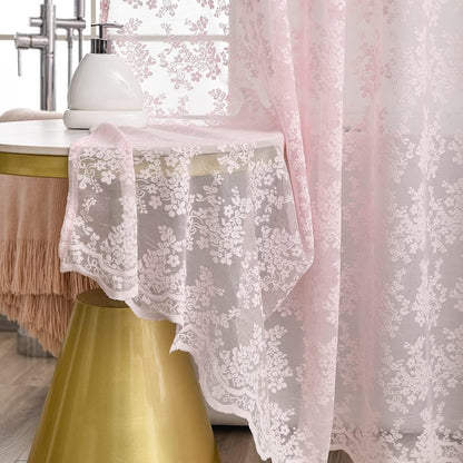 Pink Lace Shower Curtain 72x72, Cute Girly Style with Attached Valance