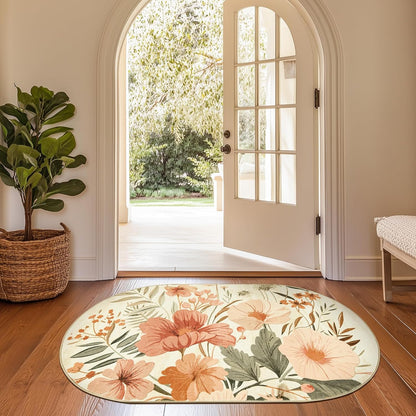 Floral Oval Area Rug, 3x5 Pink Grey, Washable Non Slip
