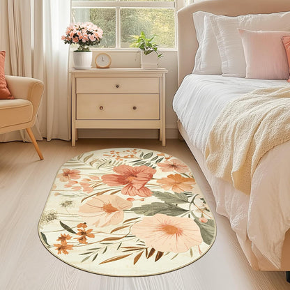 Floral Oval Area Rug, 3x5 Pink Grey, Washable Non Slip