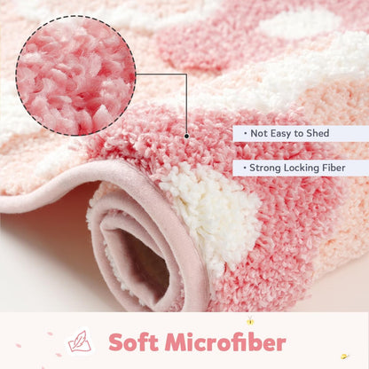 Cute Flowers Bathroom Rug Non Slip and Super Absorbent Bath Mat Machine Washable Bath Carpet Soft Microfiber Rug for Dining Room, Kitchen and Living Room (Pink Flowers, 23"x16")