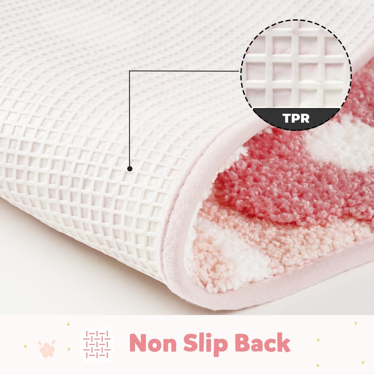 Cute Flowers Bathroom Rug Non Slip and Super Absorbent Bath Mat Machine Washable Bath Carpet Soft Microfiber Rug for Dining Room, Kitchen and Living Room (Pink Flowers, 23"x16")