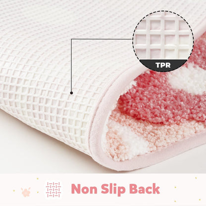 Cute Flowers Bathroom Rug Non Slip and Super Absorbent Bath Mat Machine Washable Bath Carpet Soft Microfiber Rug for Dining Room, Kitchen and Living Room (Pink Flowers, 23"x16")