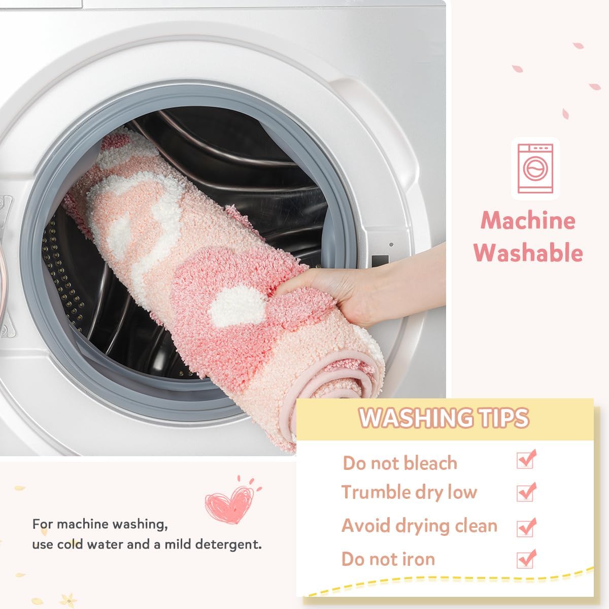 Cute Flowers Bathroom Rug Non Slip and Super Absorbent Bath Mat Machine Washable Bath Carpet Soft Microfiber Rug for Dining Room, Kitchen and Living Room (Pink Flowers, 23"x16")