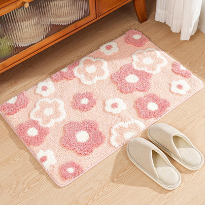 Cute Flowers Bathroom Rug Non Slip and Super Absorbent Bath Mat Machine Washable Bath Carpet Soft Microfiber Rug for Dining Room, Kitchen and Living Room (Pink Flowers, 23"x16")