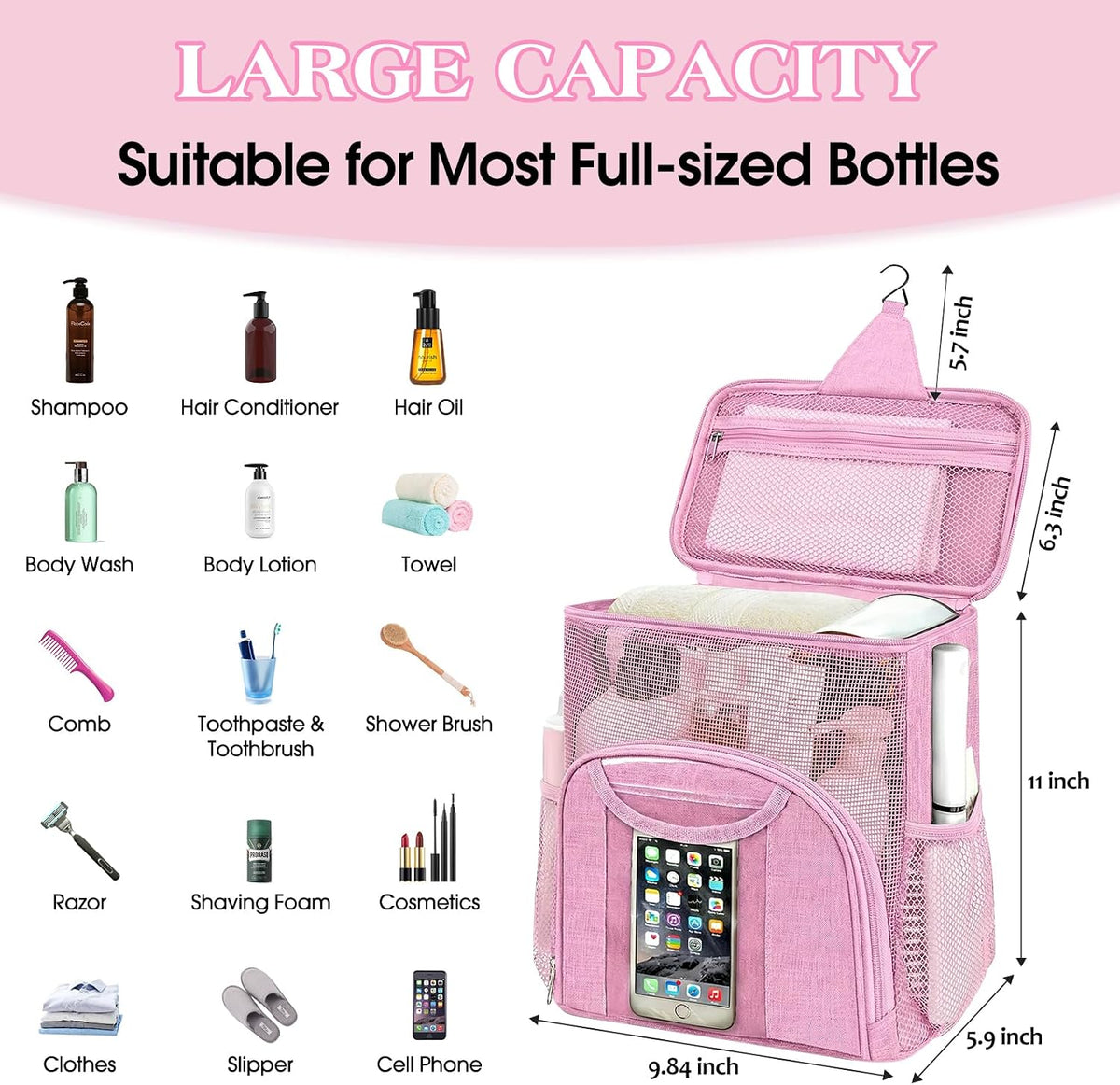 Mesh Shower Caddy Portable Dorm Room Essentials, Toiletry Tote Bag